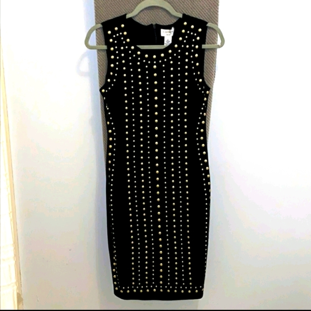 Carmen Marc Valvo Gold Studded Dress